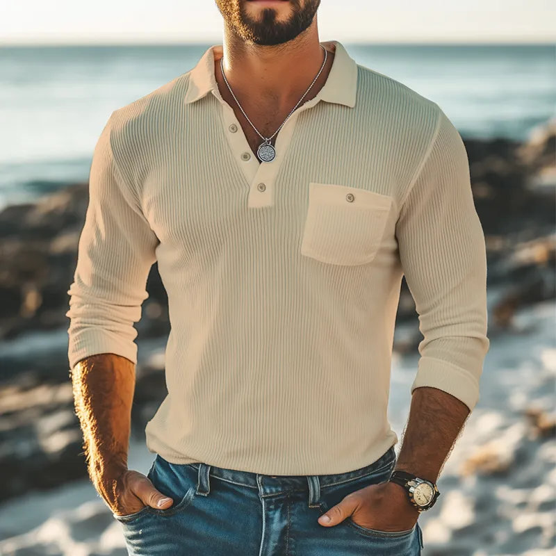 Men's Basic Striped Knitted Long Sleeve POLO Shirt MTA2554G3U sold by Manly product image thumbnail 2