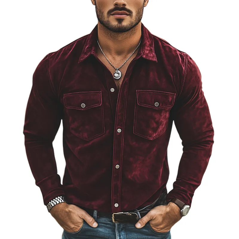 Men's Classic Lapel Button Velvet Long Sleeve Shirt MTA2593G2U sold by Manly
