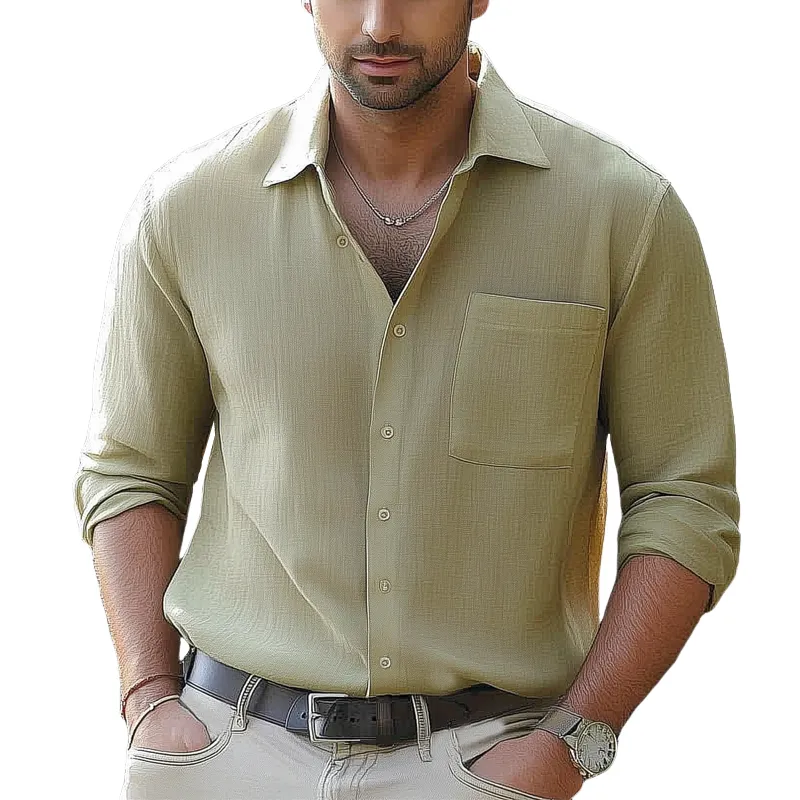 Men's Basic Solid Color Lapel Long Sleeve Shirt MTA2561G6U sold by Manly