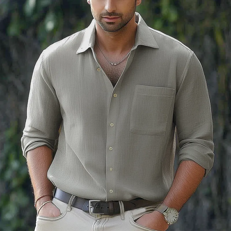 Men's Basic Solid Color Lapel Long Sleeve Shirt MTA2561G6U sold by Manly product image thumbnail 4