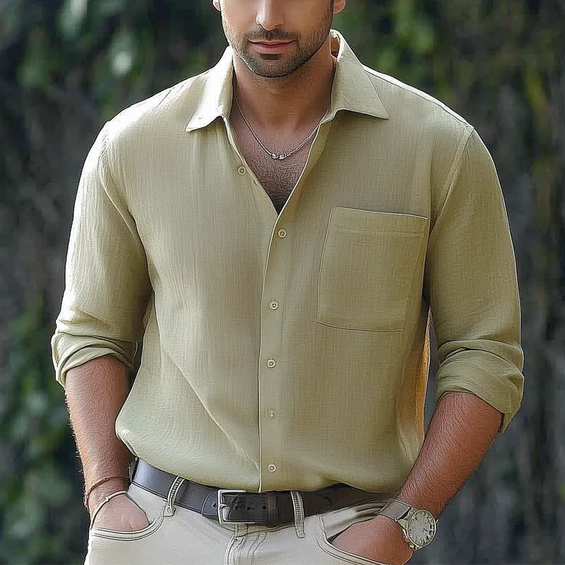 Men's Basic Solid Color Lapel Long Sleeve Shirt MTA2561G6U sold by Manly product image thumbnail 2