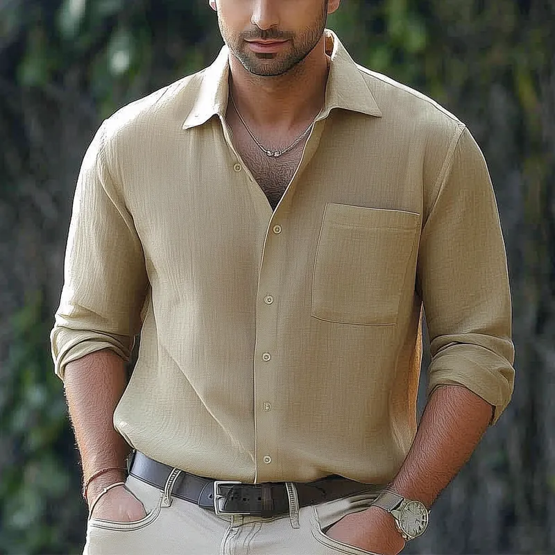 Men's Basic Solid Color Lapel Long Sleeve Shirt MTA2561G6U sold by Manly product image thumbnail 3