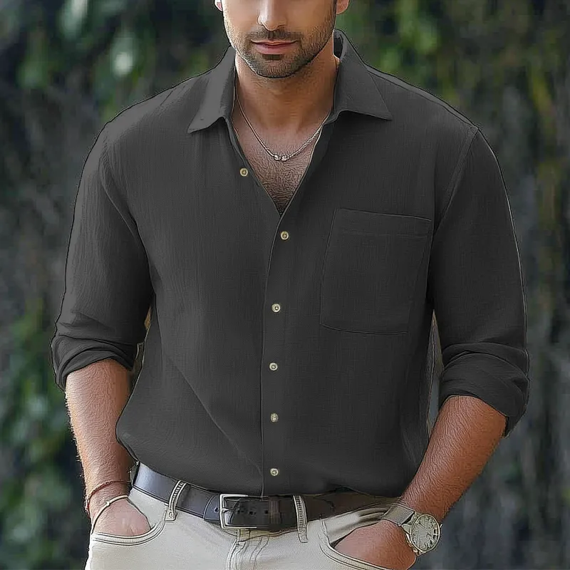 Men's Basic Solid Color Lapel Long Sleeve Shirt MTA2561G6U sold by Manly product image thumbnail 5