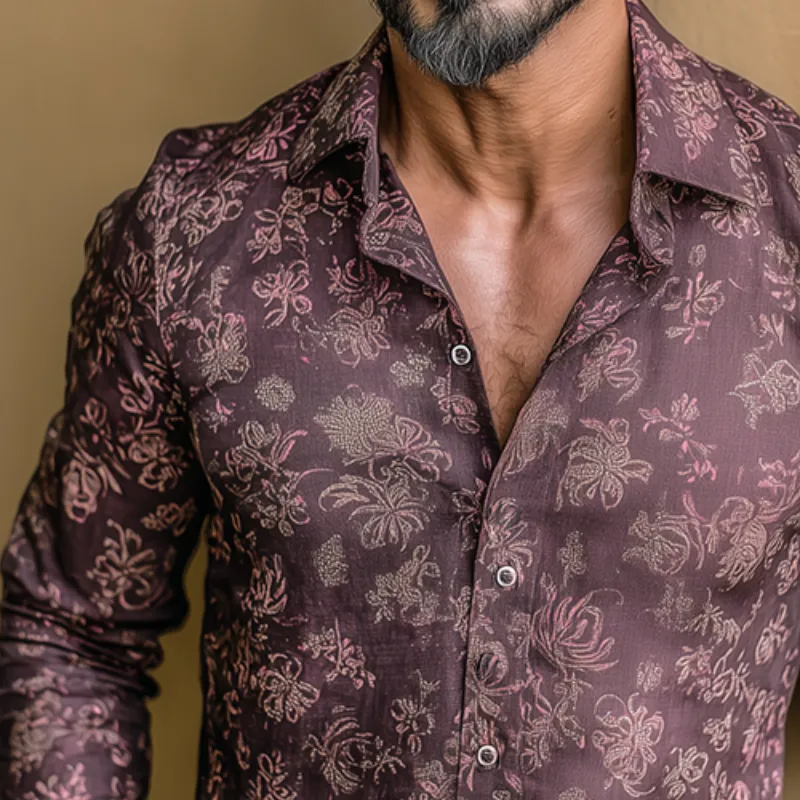 Men's Retro Casual Paisley Print Lapel Long Sleeve Shirt MTA2846G6TO sold by Manly product image thumbnail 3