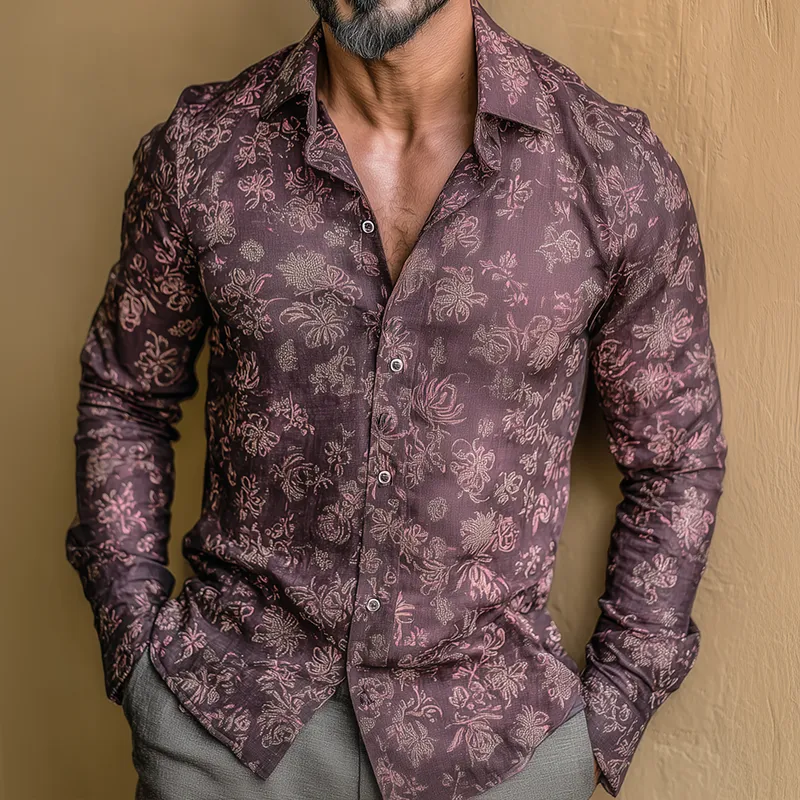 Men's Retro Casual Paisley Print Lapel Long Sleeve Shirt MTA2846G6TO sold by Manly product image thumbnail 2