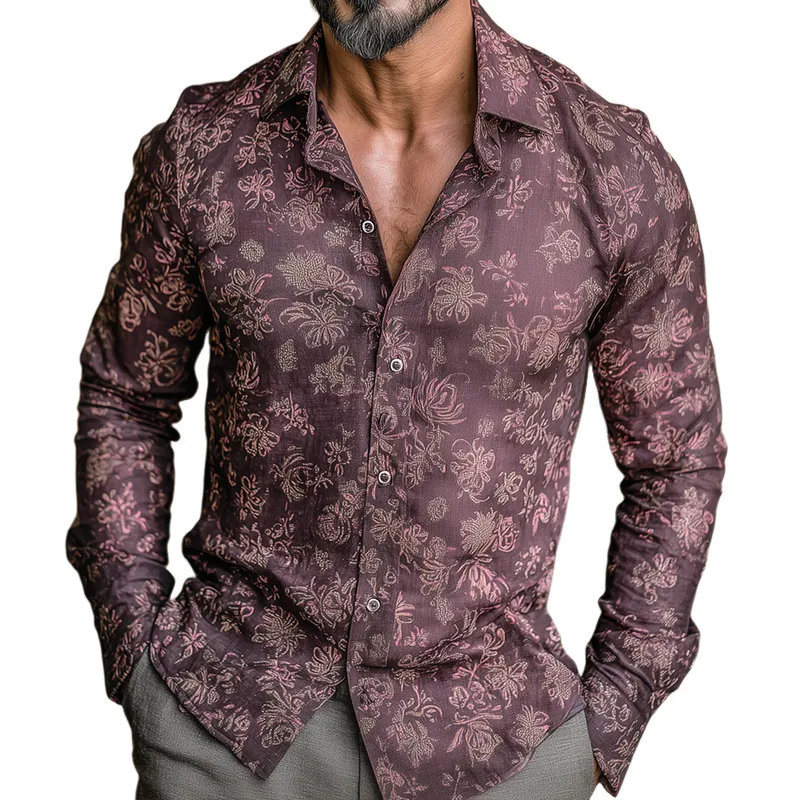 Men's Retro Casual Paisley Print Lapel Long Sleeve Shirt MTA2846G6TO sold by Manly