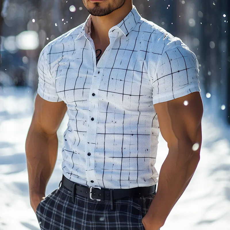 Men's Retro Casual Plaid Print Lapel Short Sleeve Shirt MTA2888G9TO sold by Manly product image thumbnail 2