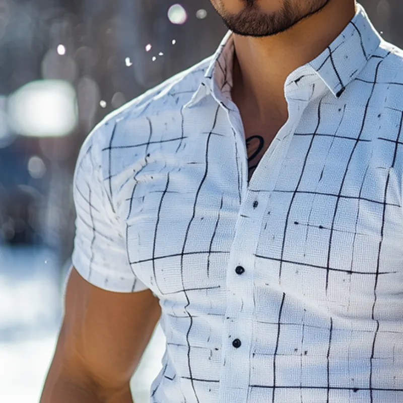 Men's Retro Casual Plaid Print Lapel Short Sleeve Shirt MTA2888G9TO sold by Manly product image thumbnail 3