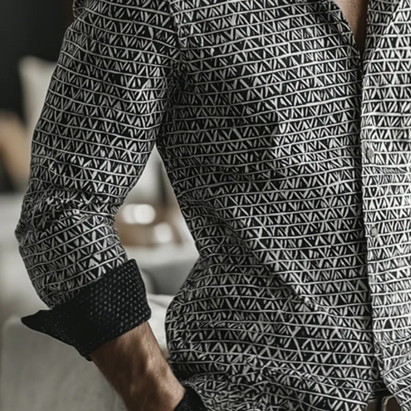 Men's Retro Casual Geometric Cycle Print Lapel Long Sleeve Shirt MTA2830G8TO sold by Manly product image thumbnail 3