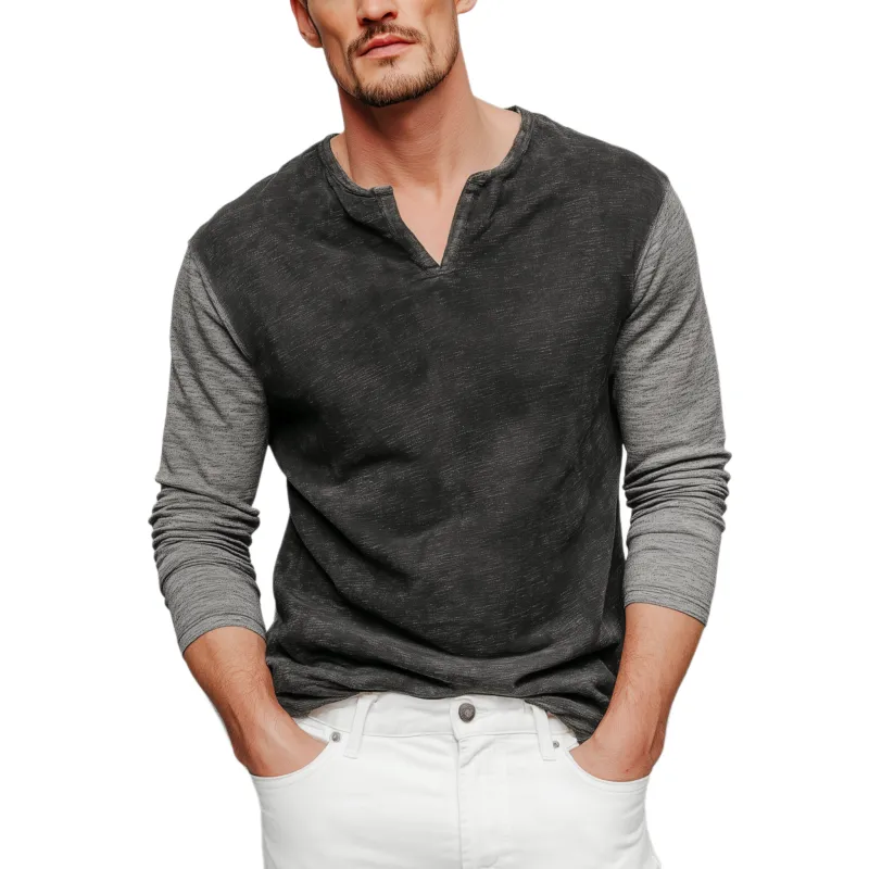 Men's Classic Casual V-neck Bamboo Cotton Patchwork Slim Fit Long Sleeve T-shirt MTA2814G8K sold by Manly