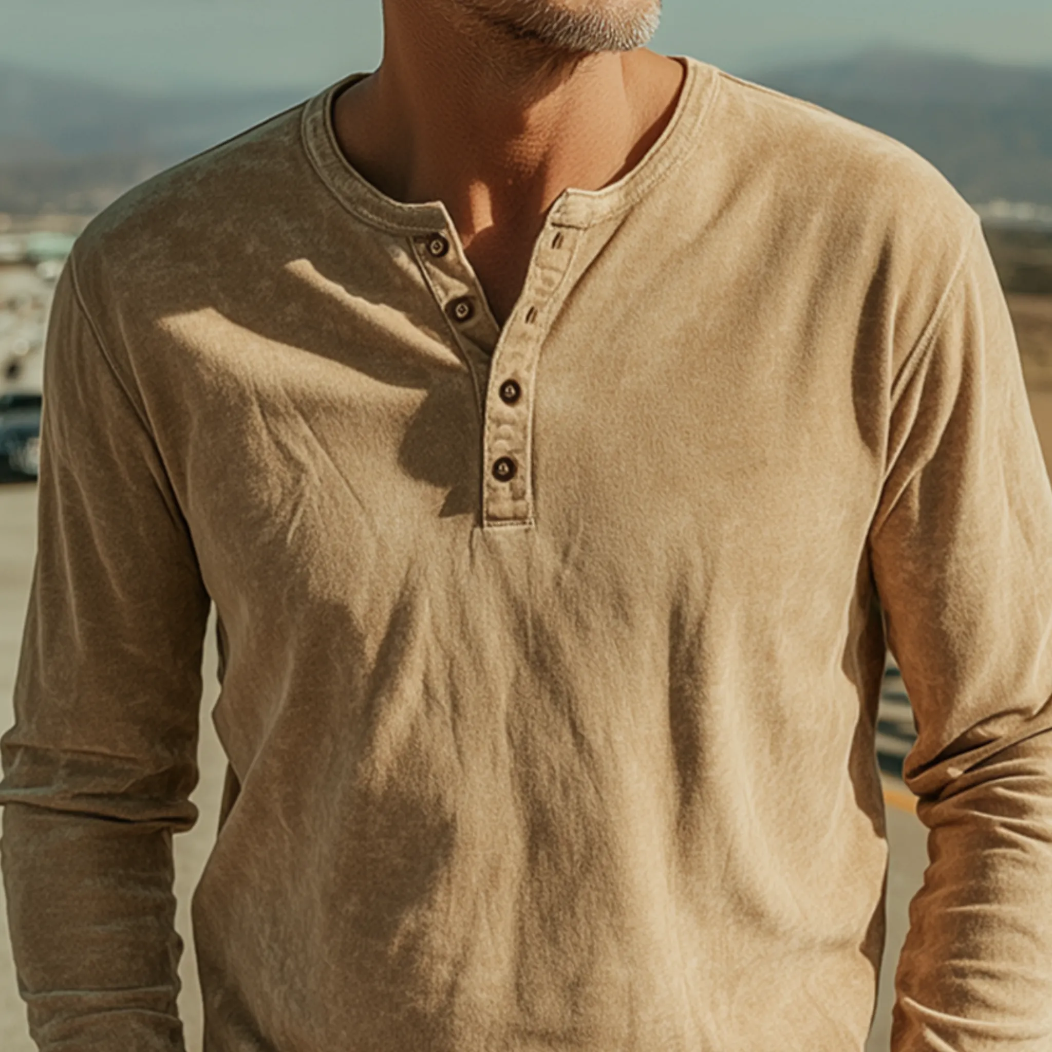 Men's Casual Western Style Henley Neck Thin Suede Long Sleeve T-Shirt MTA2448G8K sold by Manly product image thumbnail 4