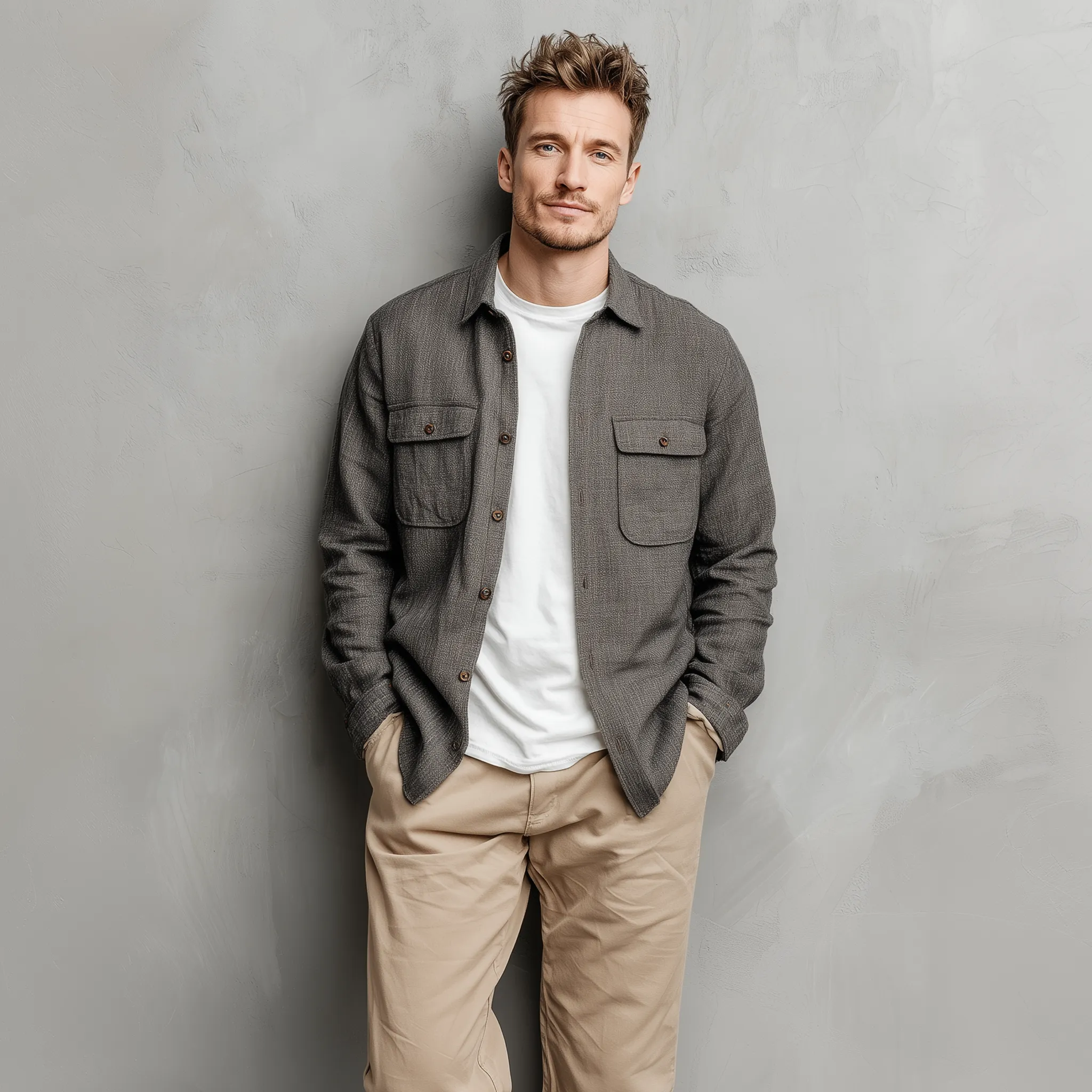 Men's Classic Casual Cotton And Linen Blended Color Textured Pocket Long Sleeve Shirt MTA2894G7K sold by Manly product image thumbnail 3