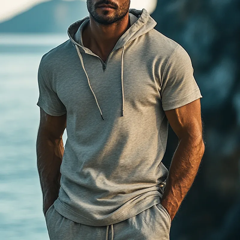 Men's Cotton Blend Short Sleeve Hoodie MTA2508G9X sold by Manly product image thumbnail 2