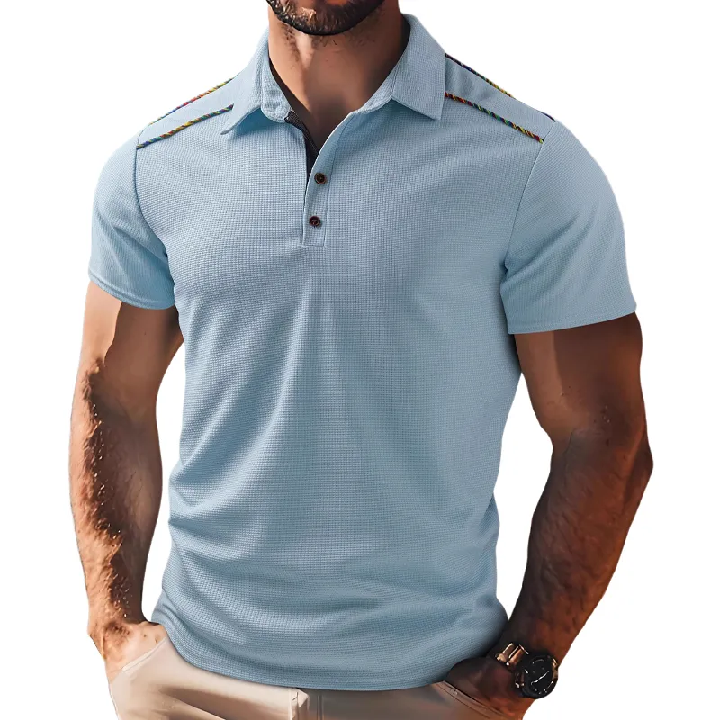 Men's Waffle Stitching Short-sleeved POLO Shirt MTA2861G0X made by Manly