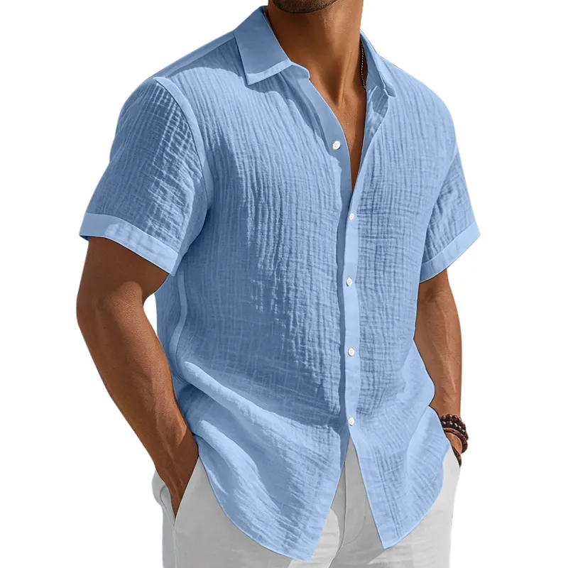 Men's Washed Cotton Solid Color Casual Short Sleeve Shirt MTA2815G2X sold by Manly
