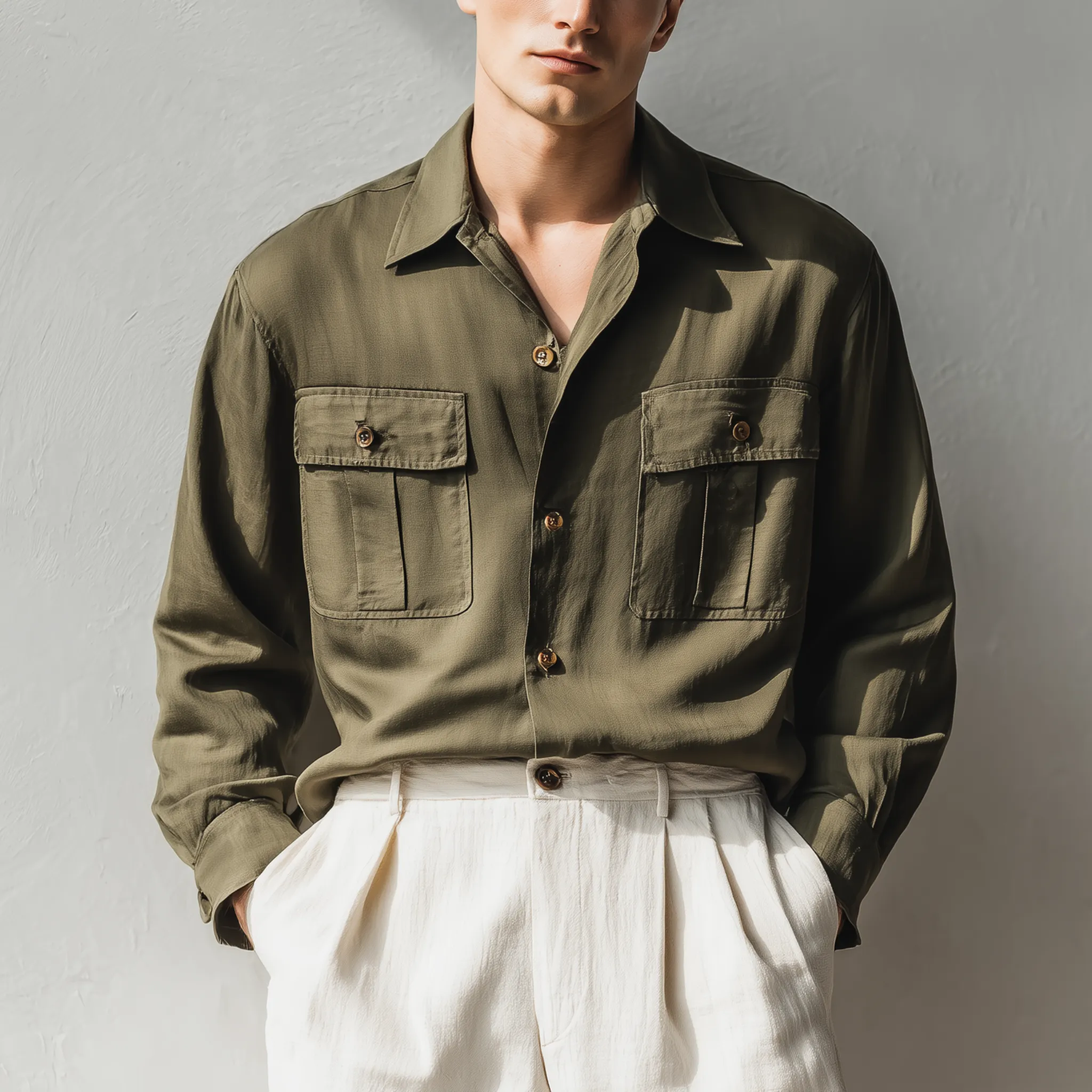 Men's Classic Casual Cupro Lapel Pocket Long Sleeve Shirt MTA2803G9K sold by Manly product image thumbnail 2