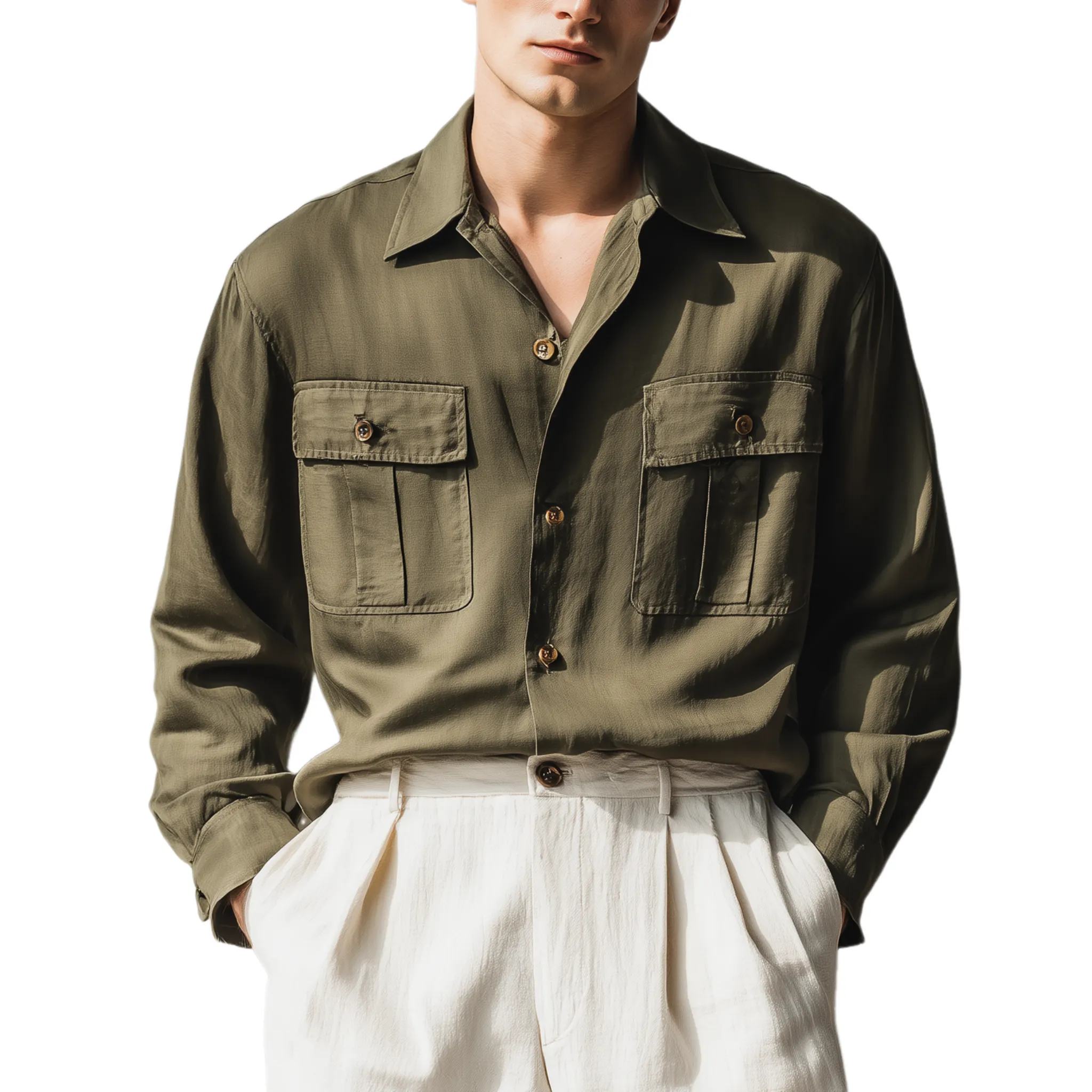 Men's Classic Casual Cupro Lapel Pocket Long Sleeve Shirt MTA2803G9K sold by Manly