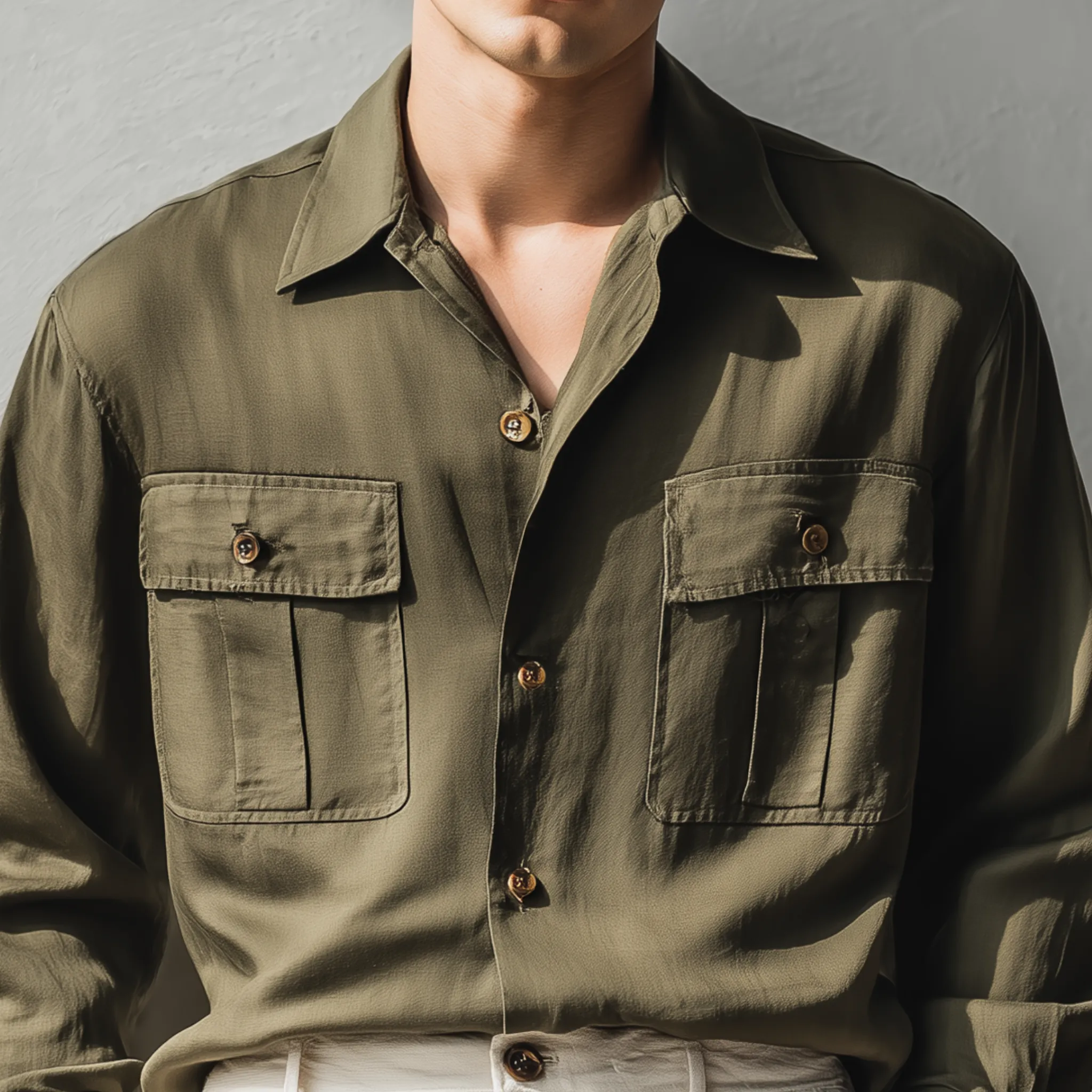 Men's Classic Casual Cupro Lapel Pocket Long Sleeve Shirt MTA2803G9K sold by Manly product image thumbnail 4