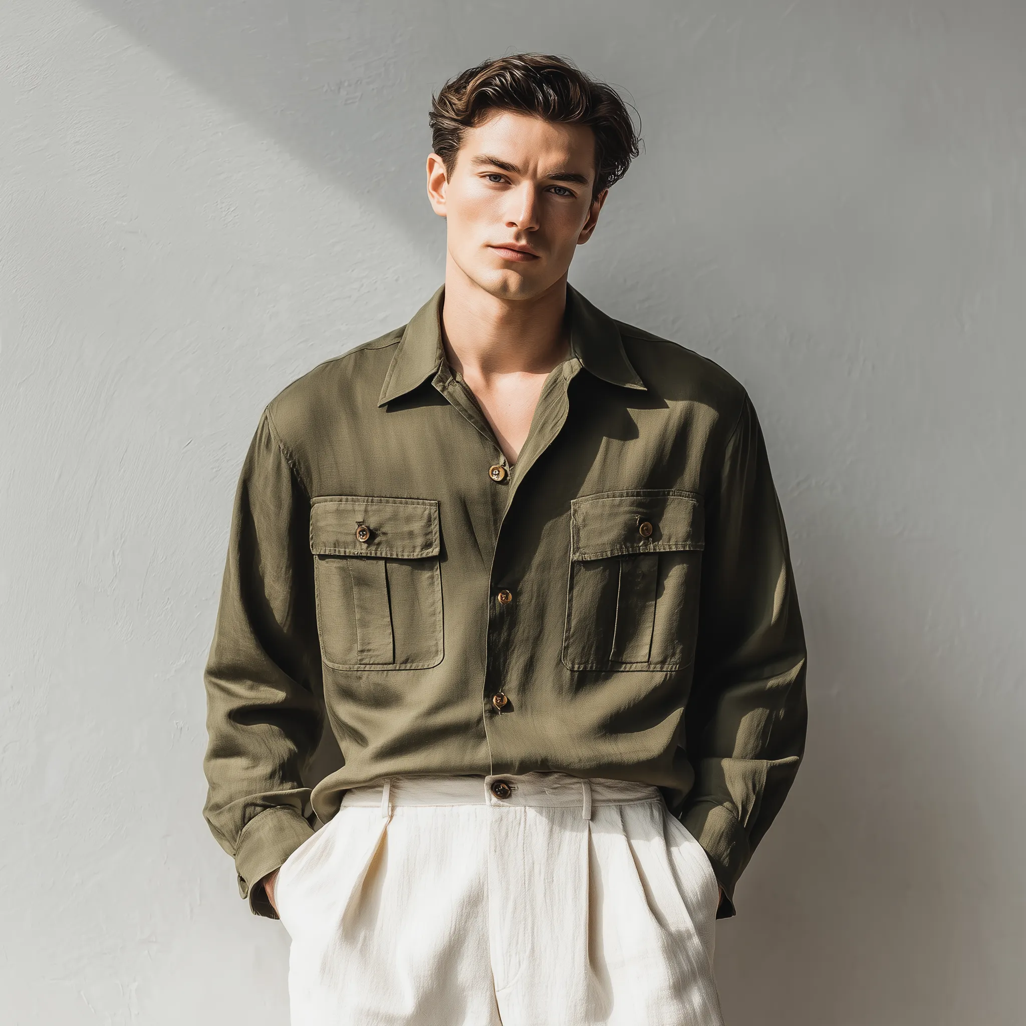 Men's Classic Casual Cupro Lapel Pocket Long Sleeve Shirt MTA2803G9K sold by Manly product image thumbnail 3