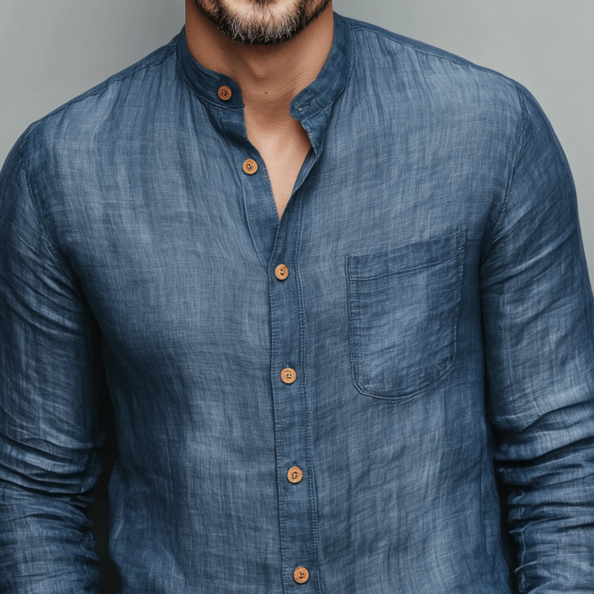 Men's Classic Casual Tencel Cotton Stand Collar Long Sleeve Shirt MTA2884G9K sold by Manly product image thumbnail 4