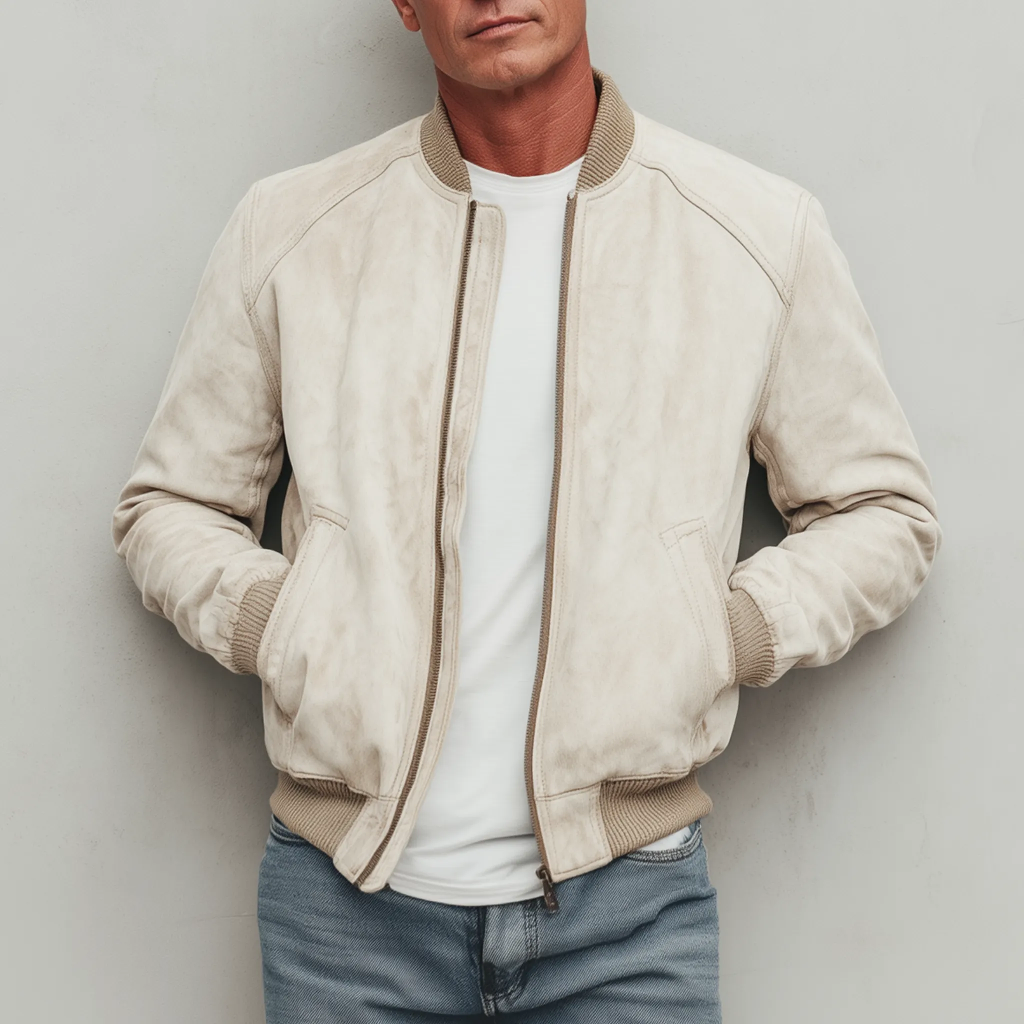 Men's Classic Casual Lightweight Suede Zip-Up Bomber Jacket MTA2845G0K sold by Manly product image thumbnail 2