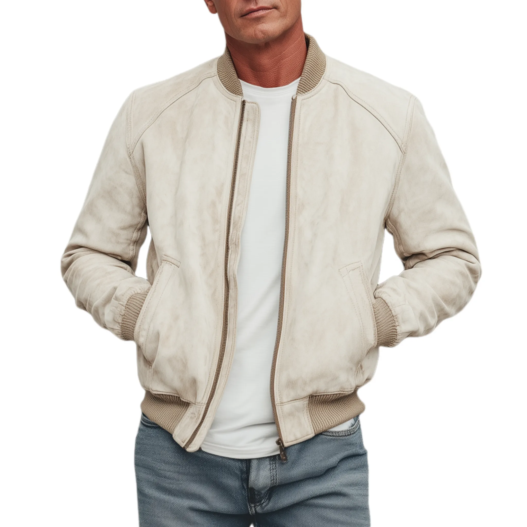 Men's Classic Casual Lightweight Suede Zip-Up Bomber Jacket MTA2845G0K sold by Manly