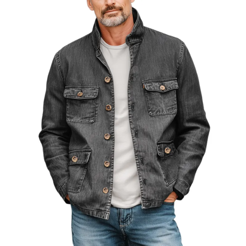 Men's Classic Casual Cotton Blend Washed Multi-Pocket Stand Collar Thin Jacket MTA2538G5K sold by Manly