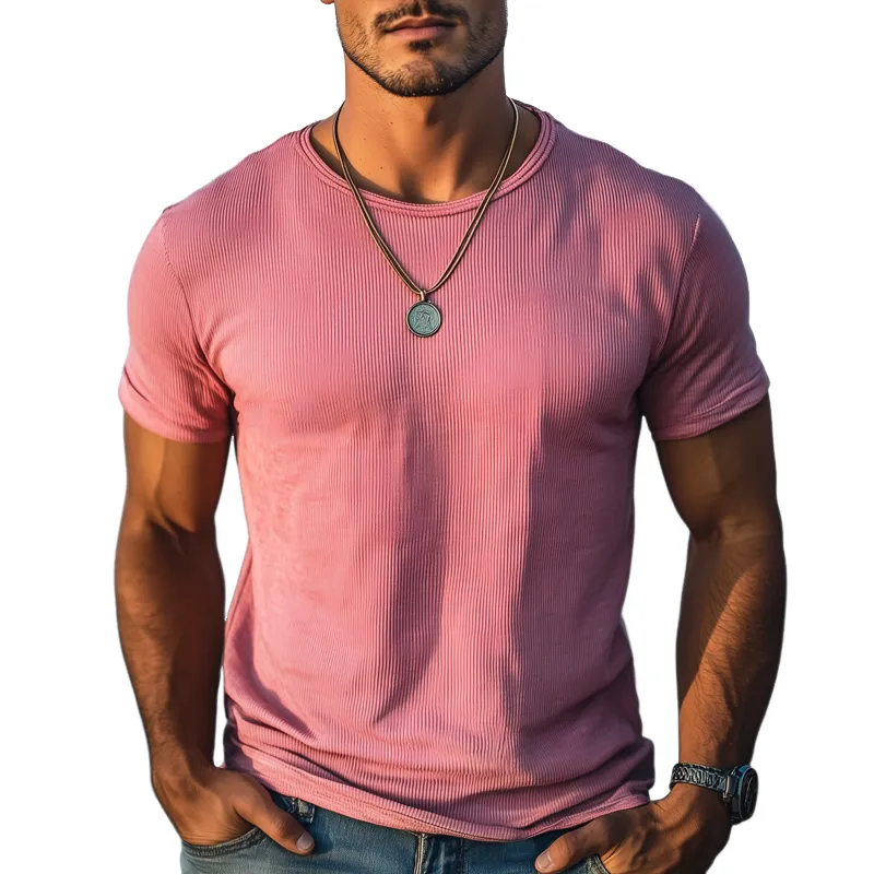 Men's Summer Round Neck Solid Color Knitted Short-sleeved T-shirt MTA2872G1U sold by Manly