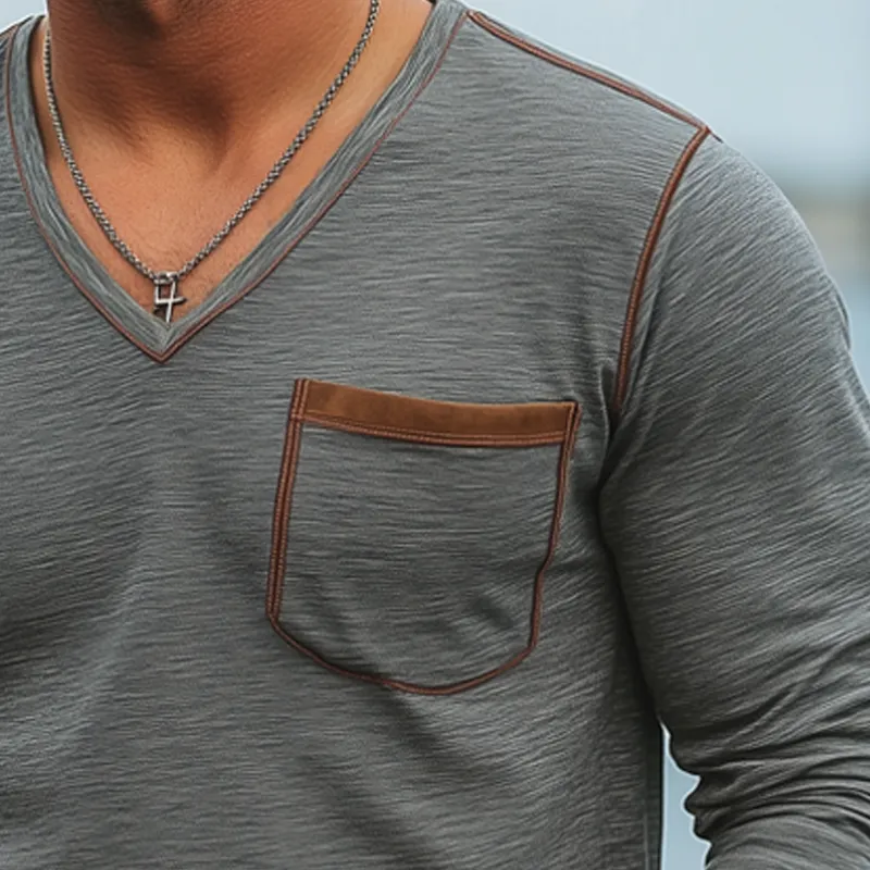 Men's Spring And Autumn V-neck Cotton Long Sleeve T-shirt MTA2878G7U sold by Manly product image thumbnail 3