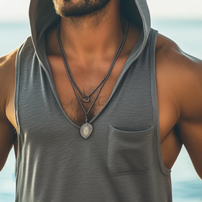Men's Summer Basic Cotton Deep V Neck Hooded Tank Top MTA2860G6U sold by Manly product image thumbnail 3