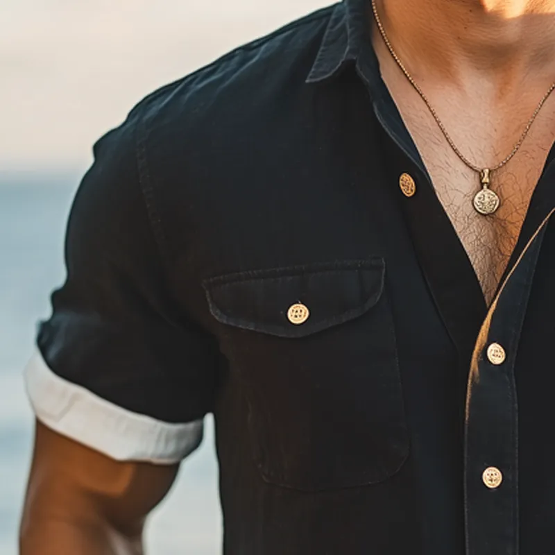 Men's Summer Business Color Matching Lapel Short-sleeved Shirt MTA2857G4U sold by Manly product image thumbnail 3