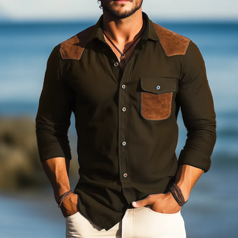 Men's Business Cotton Suede Stitching Long Sleeve Shirt MTA2862G5U sold by Manly product image thumbnail 5