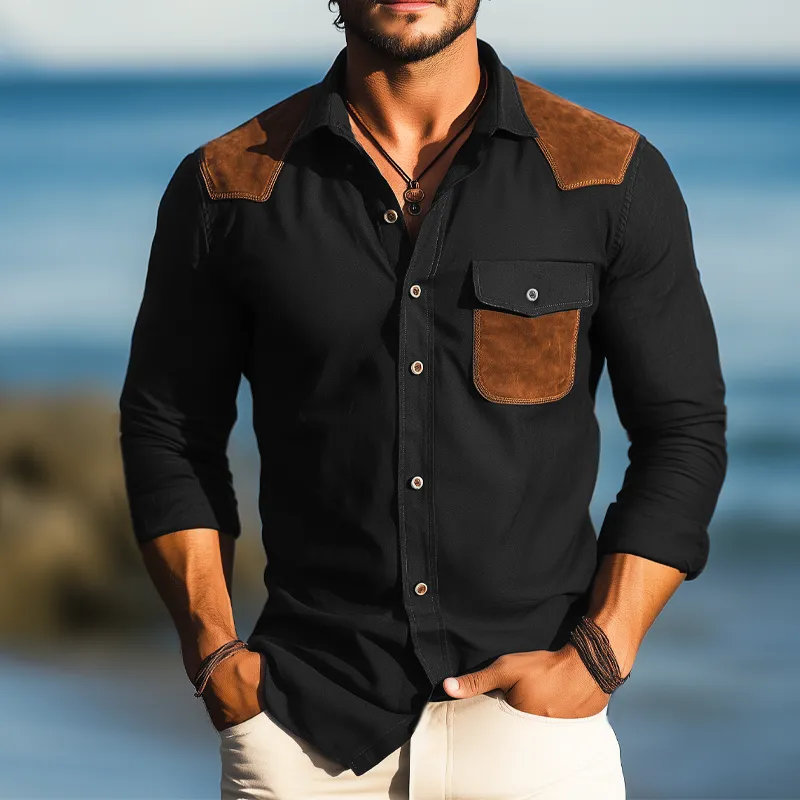 Men's Business Cotton Suede Stitching Long Sleeve Shirt MTA2862G5U sold by Manly product image thumbnail 4
