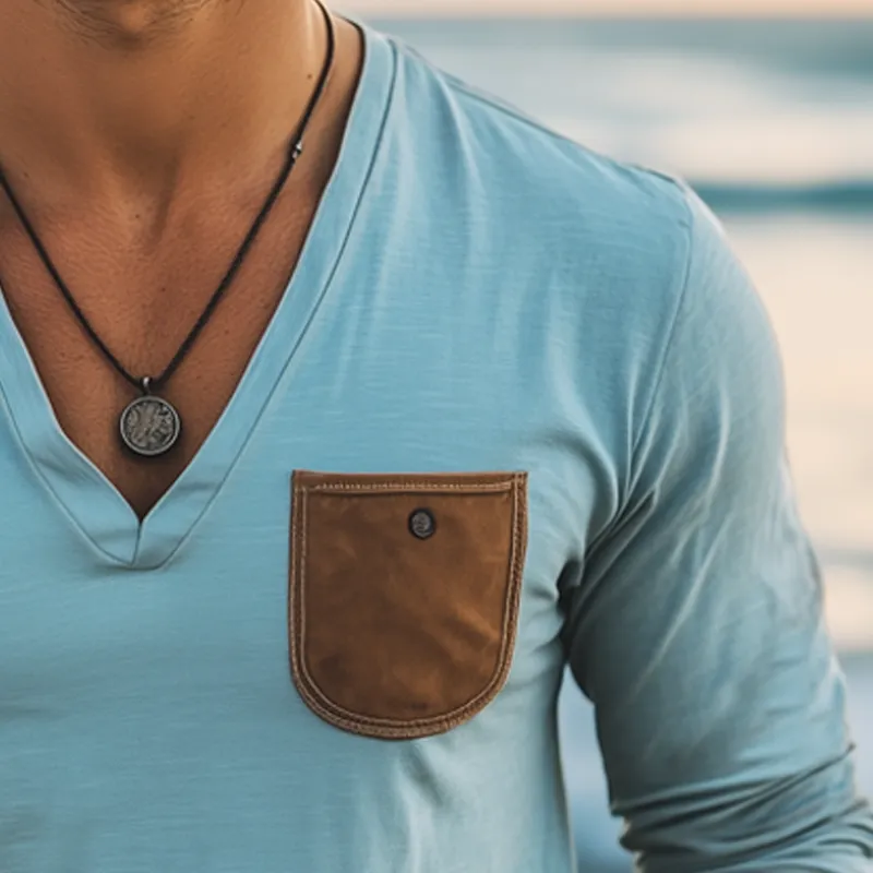 Men's Basic Deep V Neck Cotton Long Sleeve T-Shirt MTA2849G2U sold by Manly product image thumbnail 5