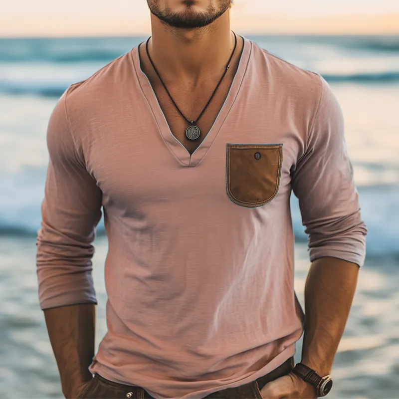 Men's Basic Deep V Neck Cotton Long Sleeve T-Shirt MTA2849G2U sold by Manly product image thumbnail 2