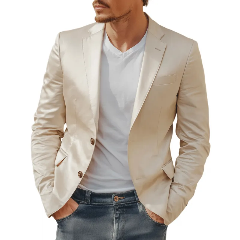 Men's Casual Elegant Solid Color Satin Notch Lapel Single Breasted Slim Fit Blazer MTA2862G8M sold by Manly