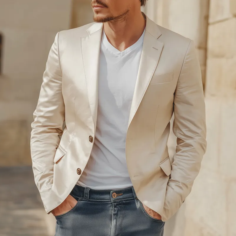 Men's Casual Elegant Solid Color Satin Notch Lapel Single Breasted Slim Fit Blazer MTA2862G8M sold by Manly product image thumbnail 2