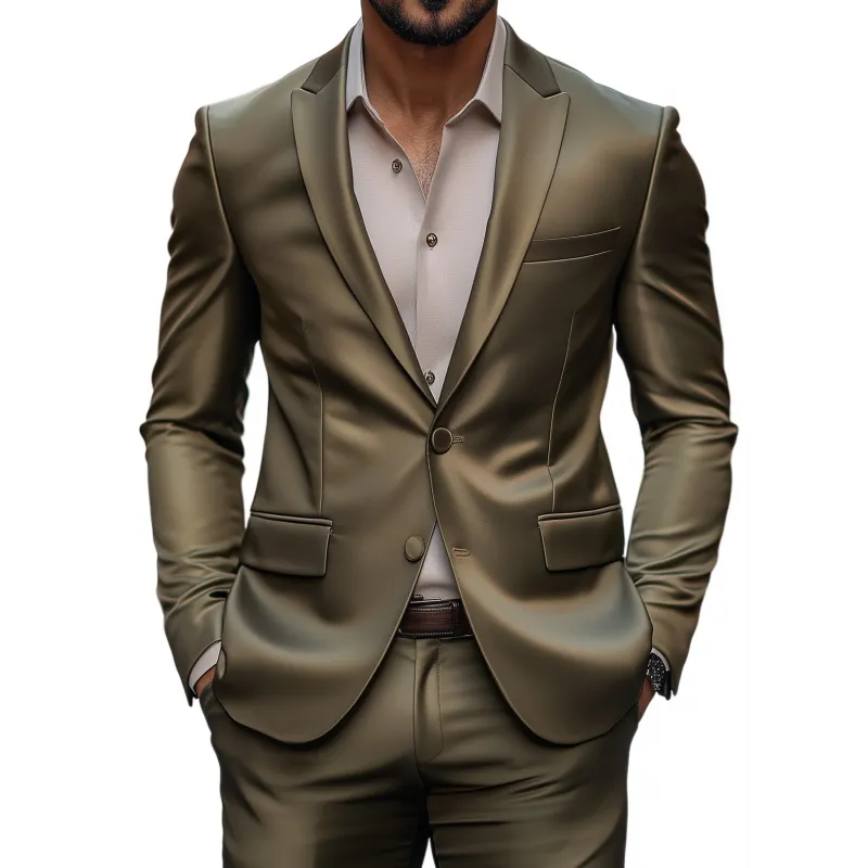 Men's Vintage Elegant Solid Color Satin Peak Lapel Single Breasted Slim Fit Blazer MTA2804G5M sold by Manly