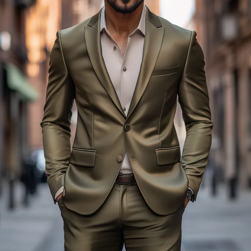 Men's Vintage Elegant Solid Color Satin Peak Lapel Single Breasted Slim Fit Blazer MTA2804G5M sold by Manly product image thumbnail 2