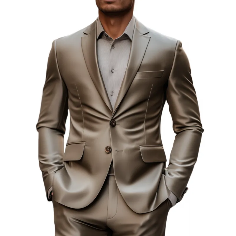 Men's Vintage Elegant Solid Color Satin Notch Lapel Single Breasted Slim Fit Blazer MTA2875G2M sold by Manly