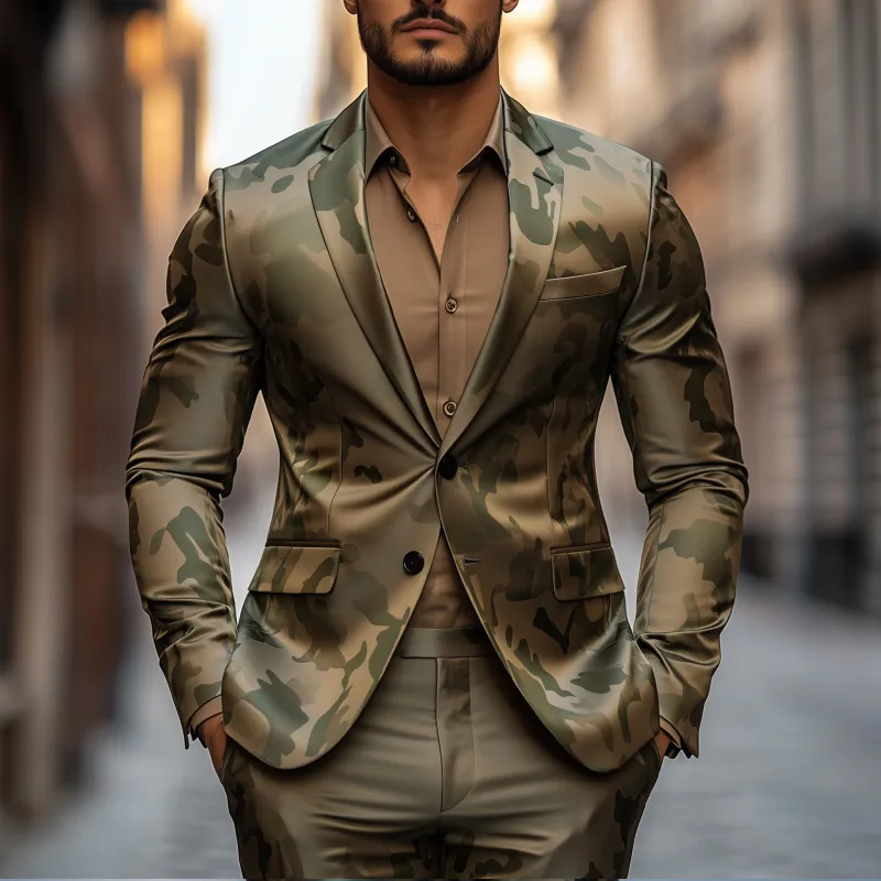 Men's Casual Camouflage Print Satin Notch Lapel Single Breasted Slim Fit Blazer MTA2820G3M sold by Manly product image thumbnail 2