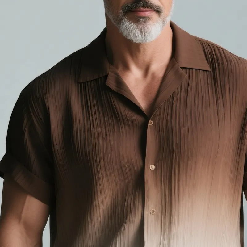 Men's Gradient Textured Striped Chiffon Lapel Short Sleeve Shirt MTA2862G7Z sold by Manly product image thumbnail 3