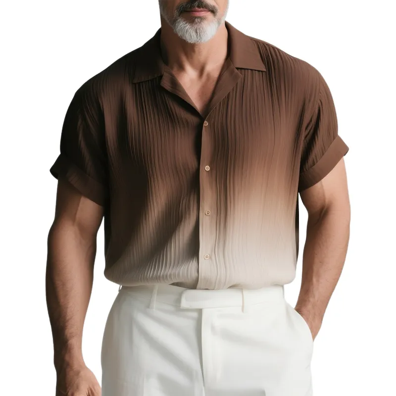 Men's Gradient Textured Striped Chiffon Lapel Short Sleeve Shirt MTA2862G7Z sold by Manly