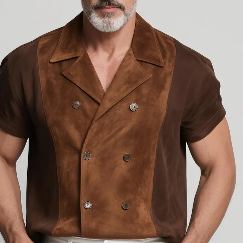Men's Colorblock Faux Suede Lapel Short Sleeve Jacket MTA2802G2Z sold by Manly product image thumbnail 3