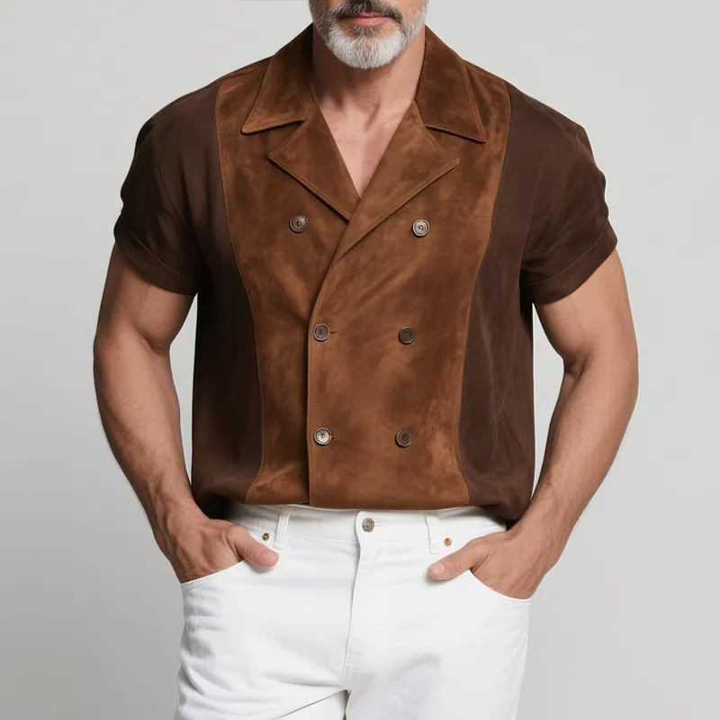 Men's Colorblock Faux Suede Lapel Short Sleeve Jacket MTA2802G2Z sold by Manly product image thumbnail 2