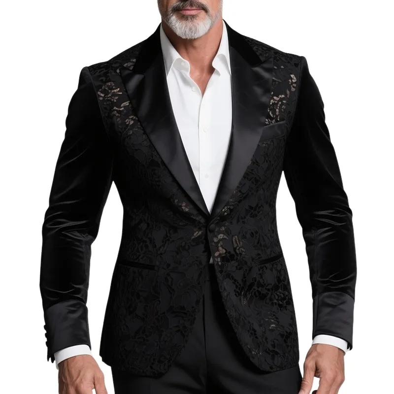 Men's Lace Peak Lapel One Button Casual Blazer MTA2861G5Z sold by Manly