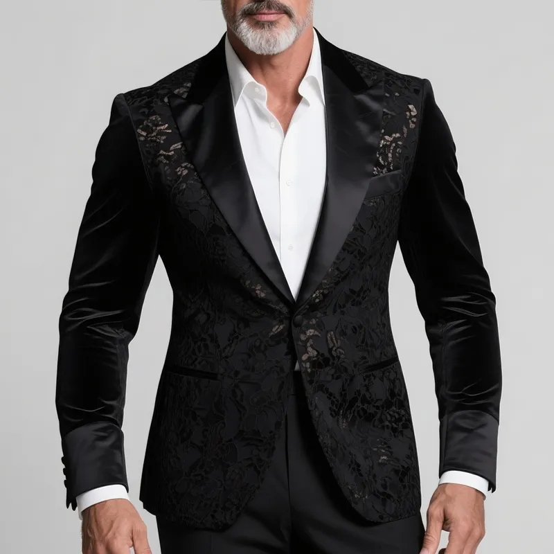 Men's Lace Peak Lapel One Button Casual Blazer MTA2861G5Z sold by Manly product image thumbnail 2