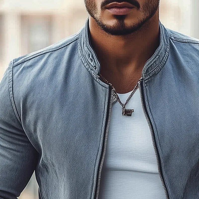 Men's Vintage Washed Denim Biker Zip-Up Jacket MTA2505G5X sold by Manly product image thumbnail 4