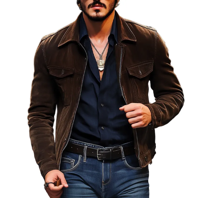 Men's Vintage Light Faux Suede Zip-Up Jacket MTA2503G6X sold by Manly