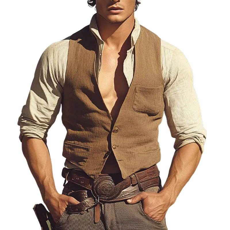 Men's Vintage Western Cowboy V-Neck Vest MTA2564G8X sold by Manly